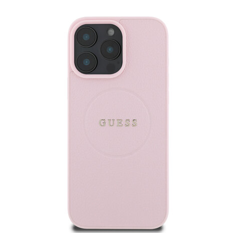 Guess Guess iPhone 15 Pro Max Back cover case - HC Magsafe PU Grained Gold Ring - Pink Guess Guess iPhone 15 Pro Max Back cover case - HC Magsafe PU Grained Gold Ring - Pink