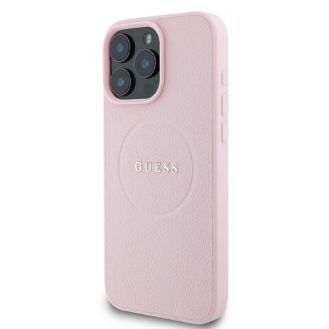 Guess Guess iPhone 15 Pro Max Back cover coque - HC Magsafe PU Grained Gold Ring - Rose Guess Guess iPhone 15 Pro Max Back cover coque - HC Magsafe PU Grained Gold Ring - Rose