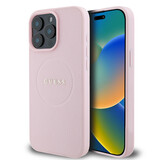 Guess Guess iPhone 15 Pro Max Backcover hoesje - HC Magsafe PU Grained Gold Ring - Roze Guess Guess iPhone 15 Pro Max Backcover hoesje - HC Magsafe PU Grained Gold Ring - Roze