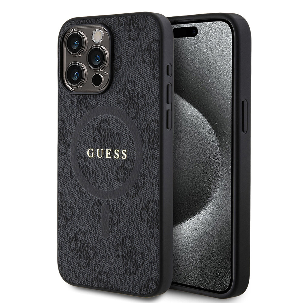 Guess Guess iPhone 15 Pro Max Back cover coque - HC O Magsafe PU 4G Ring Classic Logo - Noir Guess Guess iPhone 15 Pro Max Back cover coque - HC O Magsafe PU 4G Ring Classic Logo - Noir
