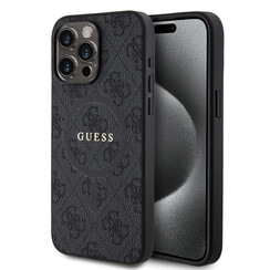 Guess iPhone 15 Pro Max Backcover hoesje - HC O Magsafe PU 4G Ring Classic Logo - Zwart