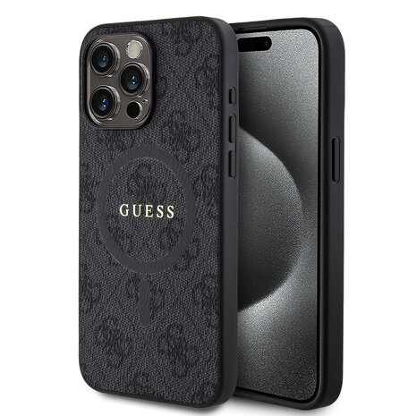 Guess Guess iPhone 15 Pro Max Back cover case - HC O Magsafe PU 4G Ring Classic Logo - Black Guess Guess iPhone 15 Pro Max Back cover case - HC O Magsafe PU 4G Ring Classic Logo - Black