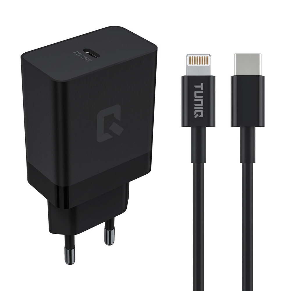 TUNIQ TUNIQ Fast Charger PD 25W - with Lightning to Type-C Cable - Black TUNIQ TUNIQ Fast Charger PD 25W - with Lightning to Type-C Cable - Black