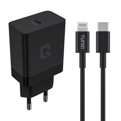 TUNIQ Ladegerät - 25 W, PD, mit Kabel USB C / Lightning, schwarz