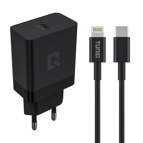 TUNIQ TUNIQ Fast Charger PD 25W - with Lightning to Type-C Cable - Black TUNIQ TUNIQ Fast Charger PD 25W - with Lightning to Type-C Cable - Black