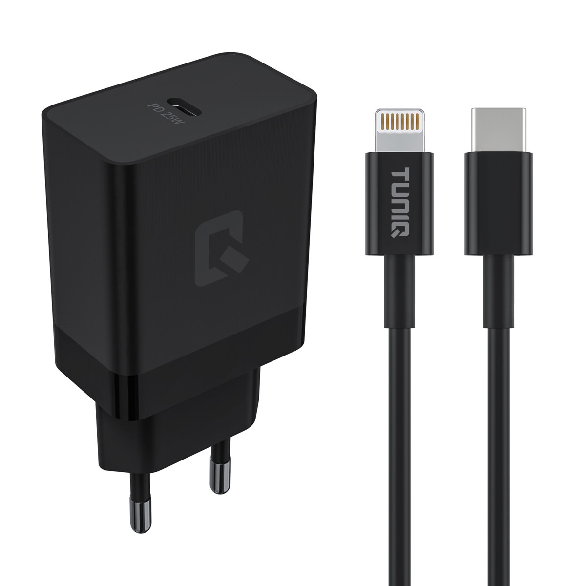 TUNIQ TUNIQ Snellader PD 25W Adapter - met Lightning naar Type-C Kabel - Zwart