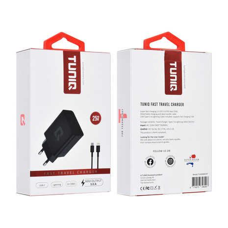 TUNIQ TUNIQ Fast Charger PD 25W - with Lightning to Type-C Cable - Black TUNIQ TUNIQ Fast Charger PD 25W - with Lightning to Type-C Cable - Black
