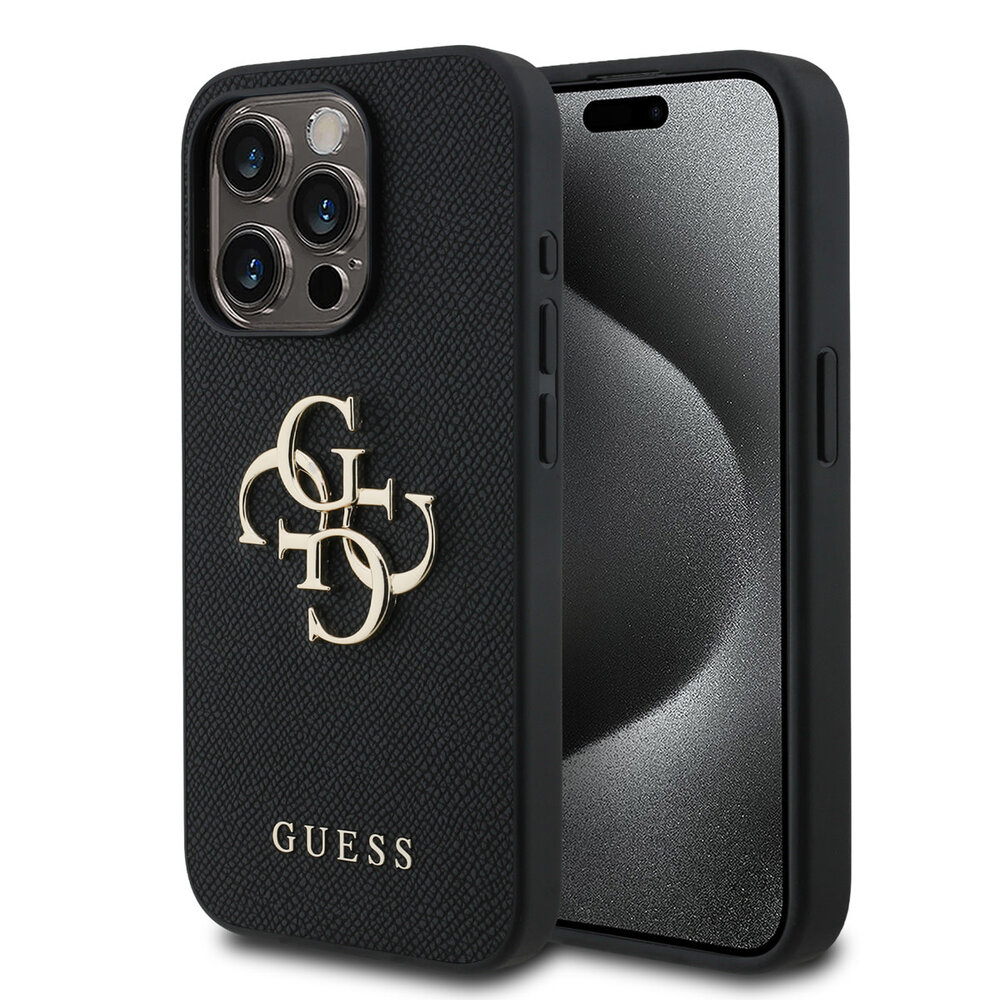 Guess Guess iPhone 15 Pro Back cover coque - HC O Grained PU Big 4G Logo - Noir Guess Guess iPhone 15 Pro Back cover coque - HC O Grained PU Big 4G Logo - Noir