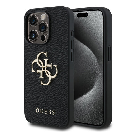 Guess Guess iPhone 15 Pro Backcover hoesje - HC O Grained PU Big 4G Logo - Zwart Guess Guess iPhone 15 Pro Backcover hoesje - HC O Grained PU Big 4G Logo - Zwart