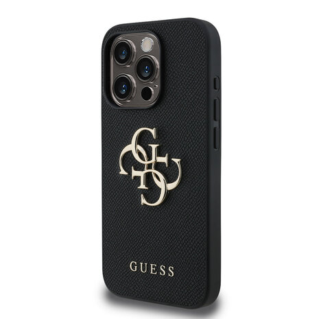 Guess Guess iPhone 15 Pro Backcover hoesje - HC O Grained PU Big 4G Logo - Zwart Guess Guess iPhone 15 Pro Backcover hoesje - HC O Grained PU Big 4G Logo - Zwart