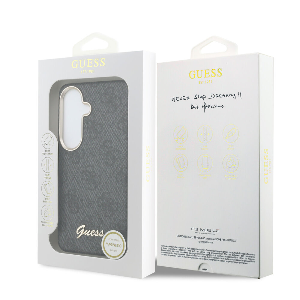 Guess Guess Galaxy S26 Back cover coque - PU 4G Script Metal Logo Magsafe pro Samsung Galaxy S26 - Noir Guess Guess Galaxy S26 Back cover coque - PU 4G Script Metal Logo Magsafe pro Samsung Galaxy S26 - Noir