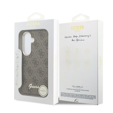 Guess Guess Galaxy S26 Back-Cover hul - PU 4G Script Metal Logo Magsafe pro Samsung Galaxy S26 - Braun Guess Guess Galaxy S26 Back-Cover hul - PU 4G Script Metal Logo Magsafe pro Samsung Galaxy S26 - Braun