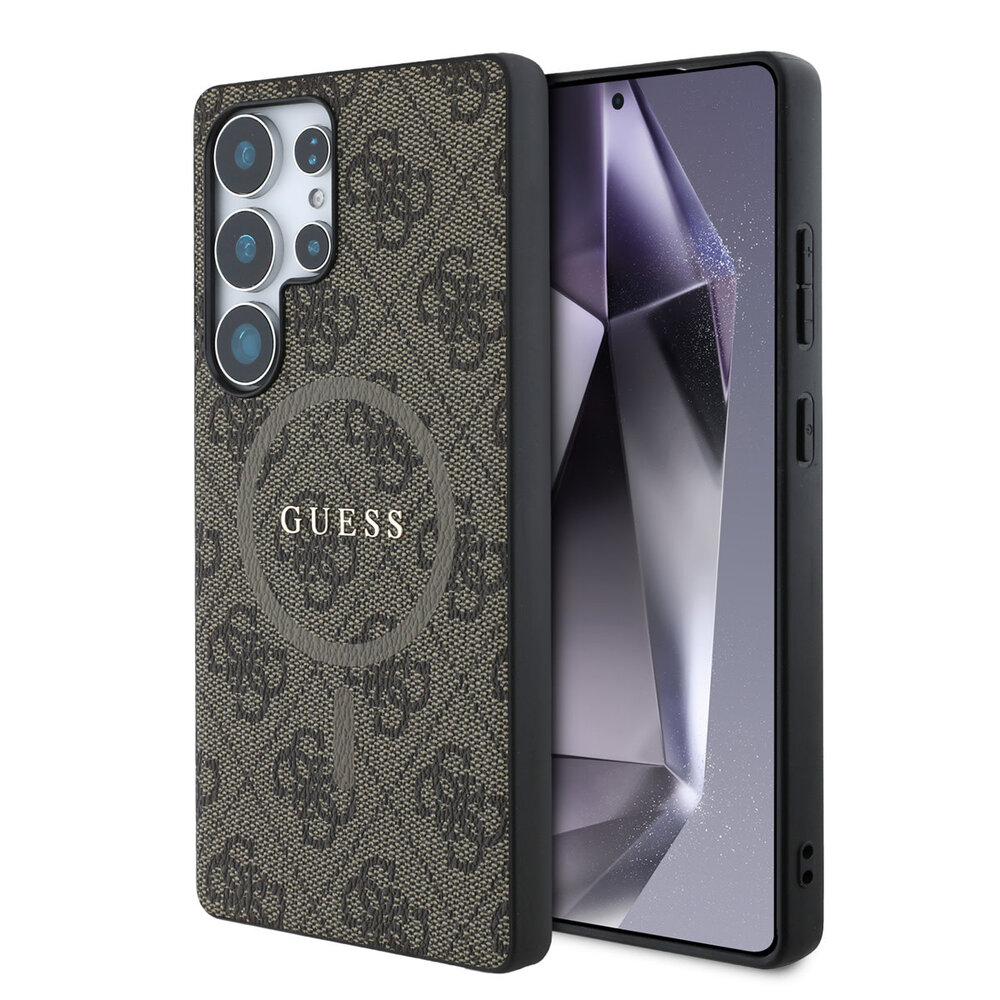 Guess Guess Samsung Galaxy S25 Ultra Back-Cover hul - PU Leather 4G Colored Ring MagSafe Backcover - Braun Guess Guess Samsung Galaxy S25 Ultra Back-Cover hul - PU Leather 4G Colored Ring MagSafe Backcover - Braun