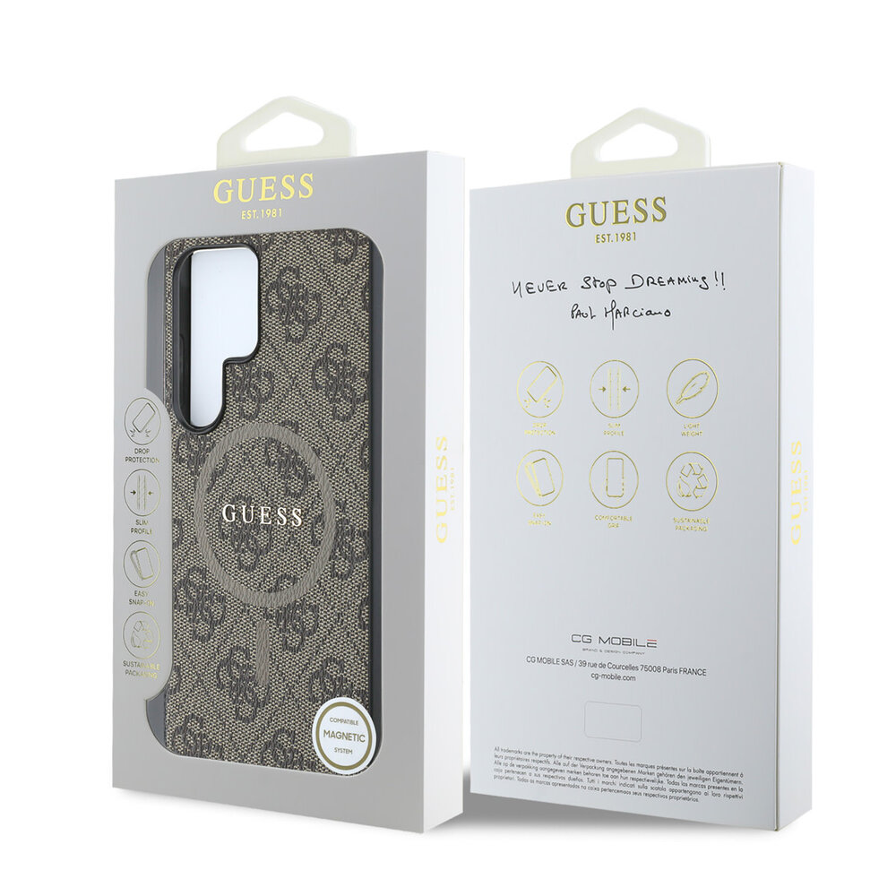 Guess Guess Samsung Galaxy S25 Ultra Backcover hoesje - PU Leather 4G Colored Ring MagSafe Backcover - Bruin Guess Guess Samsung Galaxy S25 Ultra Backcover hoesje - PU Leather 4G Colored Ring MagSafe Backcover - Bruin