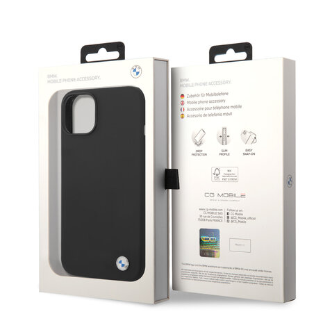 BMW BMW iPhone 14 Back cover case - Liquid Silicone Case Metal Logo - Black