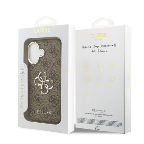 Guess Guess iPhone 17 Back cover case - PU 4G Metal Logo Backcover iPhone 17 - Brown