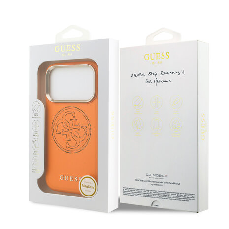Guess Guess iPhone 17 Pro Back cover case - PU Perforated 4G Logo MagSafe Backcover iPhone 17 Pro - Orange