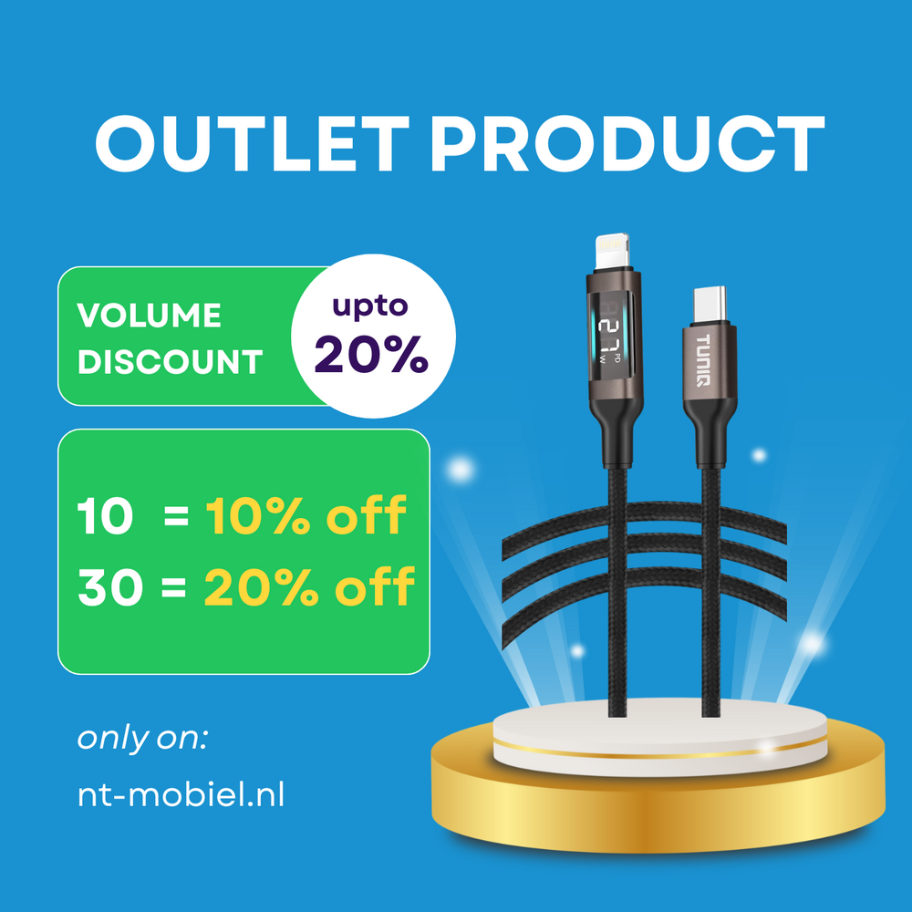 TUNIQ TUNIQ 27W USB-C naar Lightning Kabel 100cm - Snelle oplaadkabel - With Display - Zwart