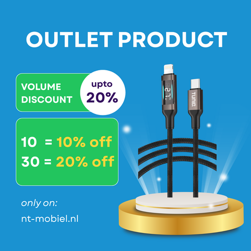 TUNIQ TUNIQ 27W USB-C naar Lightning Kabel 100cm - Snelle oplaadkabel - With Display - Zwart