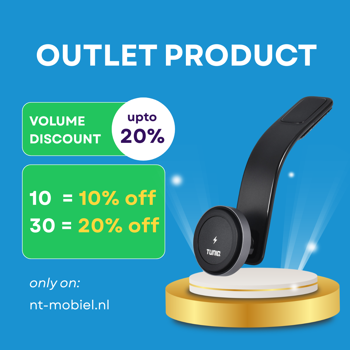 TUNIQ TUNIQ Telefoonhouder auto long arm magnetic - Zwart