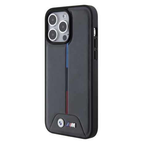 BMW BMW M iPhone 15 Pro Max Back-Cover hul - PU Leather Case with Quilted Tricolor Pattern - Schwarz BMW BMW M iPhone 15 Pro Max Back-Cover hul - PU Leather Case with Quilted Tricolor Pattern - Schwarz