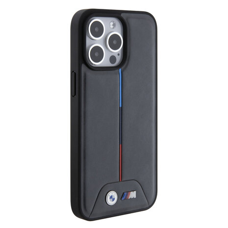 BMW BMW M iPhone 15 Pro Max Back cover coque - PU Leather Case with Quilted Tricolor Pattern - Noir BMW BMW M iPhone 15 Pro Max Back cover coque - PU Leather Case with Quilted Tricolor Pattern - Noir