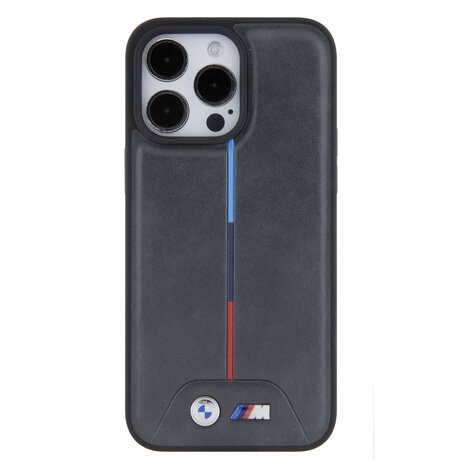 BMW BMW M iPhone 15 Pro Max Back-Cover hul - PU Leather Case with Quilted Tricolor Pattern - Schwarz BMW BMW M iPhone 15 Pro Max Back-Cover hul - PU Leather Case with Quilted Tricolor Pattern - Schwarz