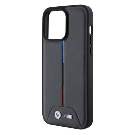 BMW BMW M iPhone 15 Pro Max Back-Cover hul - PU Leather Case with Quilted Tricolor Pattern - Schwarz BMW BMW M iPhone 15 Pro Max Back-Cover hul - PU Leather Case with Quilted Tricolor Pattern - Schwarz