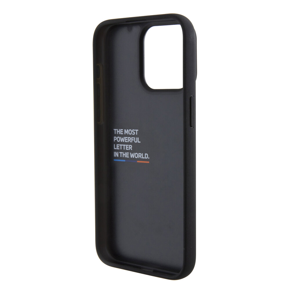 BMW BMW M iPhone 15 Pro Max Back cover case - PU Leather Case with Quilted Tricolor Pattern - Black
