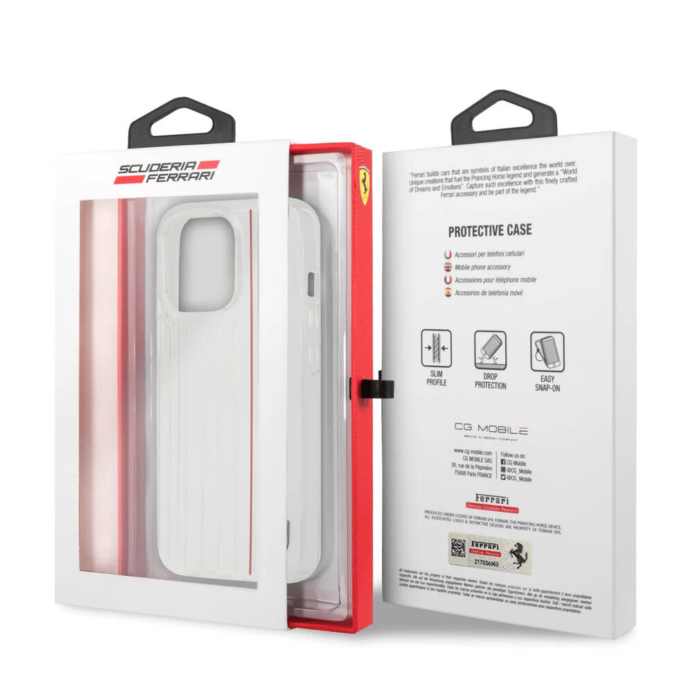 Ferrari Ferrari iPhone 13 Pro Back cover coque - Hard Case With Red And White Lines - Transparent Ferrari Ferrari iPhone 13 Pro Back cover coque - Hard Case With Red And White Lines - Transparent