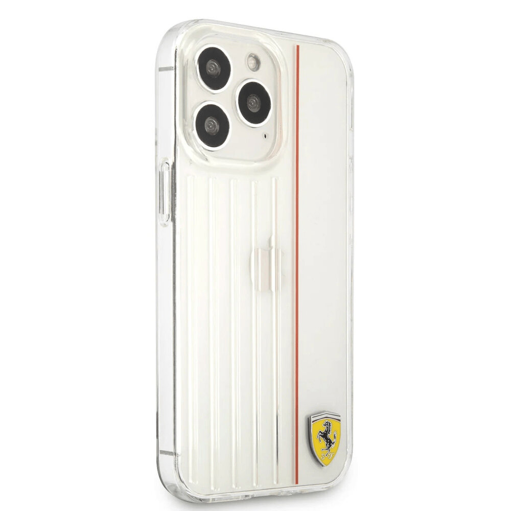Ferrari Ferrari iPhone 13 Pro Backcover hoesje - Hard Case With Red And White Lines - Transparant Ferrari Ferrari iPhone 13 Pro Backcover hoesje - Hard Case With Red And White Lines - Transparant