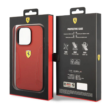 Ferrari Ferrari iPhone 14 Back cover case - Leather Case With Hot Stamped Sides And Yellow Shield Logo - Red