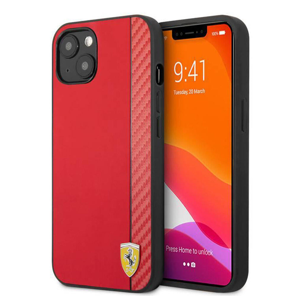 Ferrari Ferrari iPhone 13 Back cover coque - Smooth Carbon Back Case - Rouge Ferrari Ferrari iPhone 13 Back cover coque - Smooth Carbon Back Case - Rouge