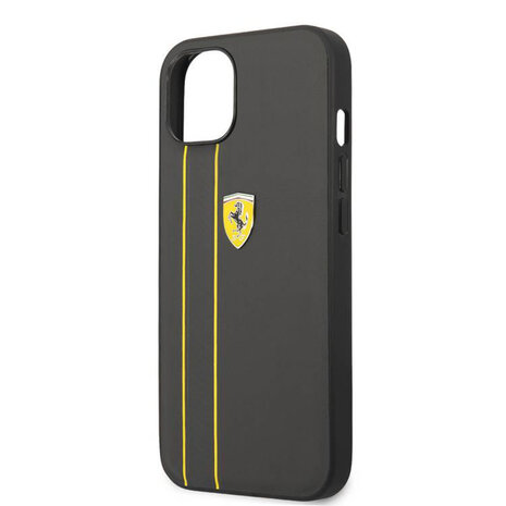 Ferrari Ferrari iPhone 13 Backcover hoesje - Genuine Leather Hard Case With Debossed Stripes - Zwart Ferrari Ferrari iPhone 13 Backcover hoesje - Genuine Leather Hard Case With Debossed Stripes - Zwart