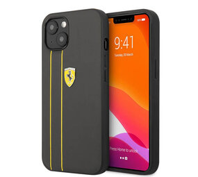 Ferrari Ferrari iPhone 13 Back-Cover hul - Genuine Leather Hard Case With Debossed Stripes - Schwarz Ferrari Ferrari iPhone 13 Back-Cover hul - Genuine Leather Hard Case With Debossed Stripes - Schwarz