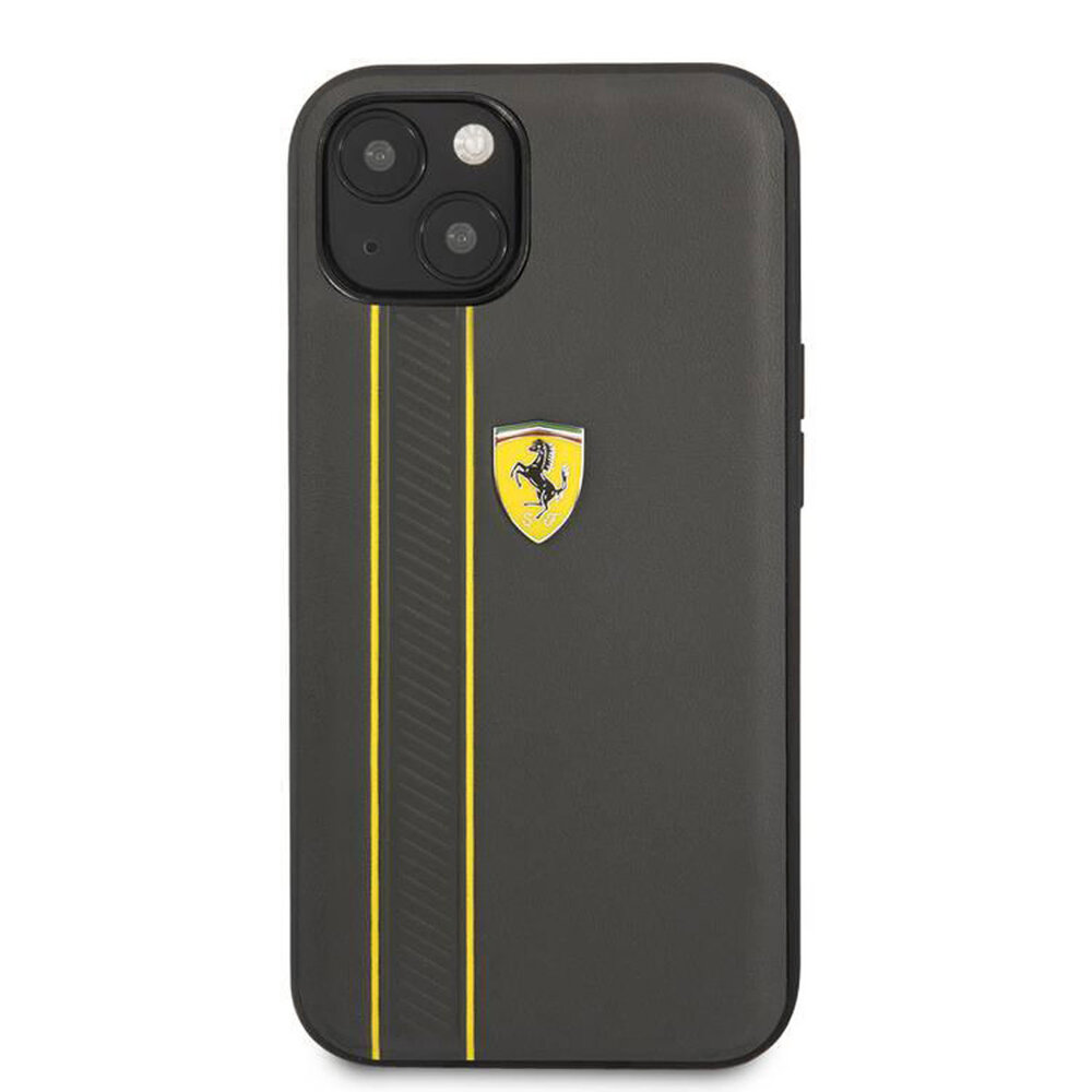 Ferrari Ferrari iPhone 13 Back cover coque - Genuine Leather Hard Case With Debossed Stripes - Noir Ferrari Ferrari iPhone 13 Back cover coque - Genuine Leather Hard Case With Debossed Stripes - Noir