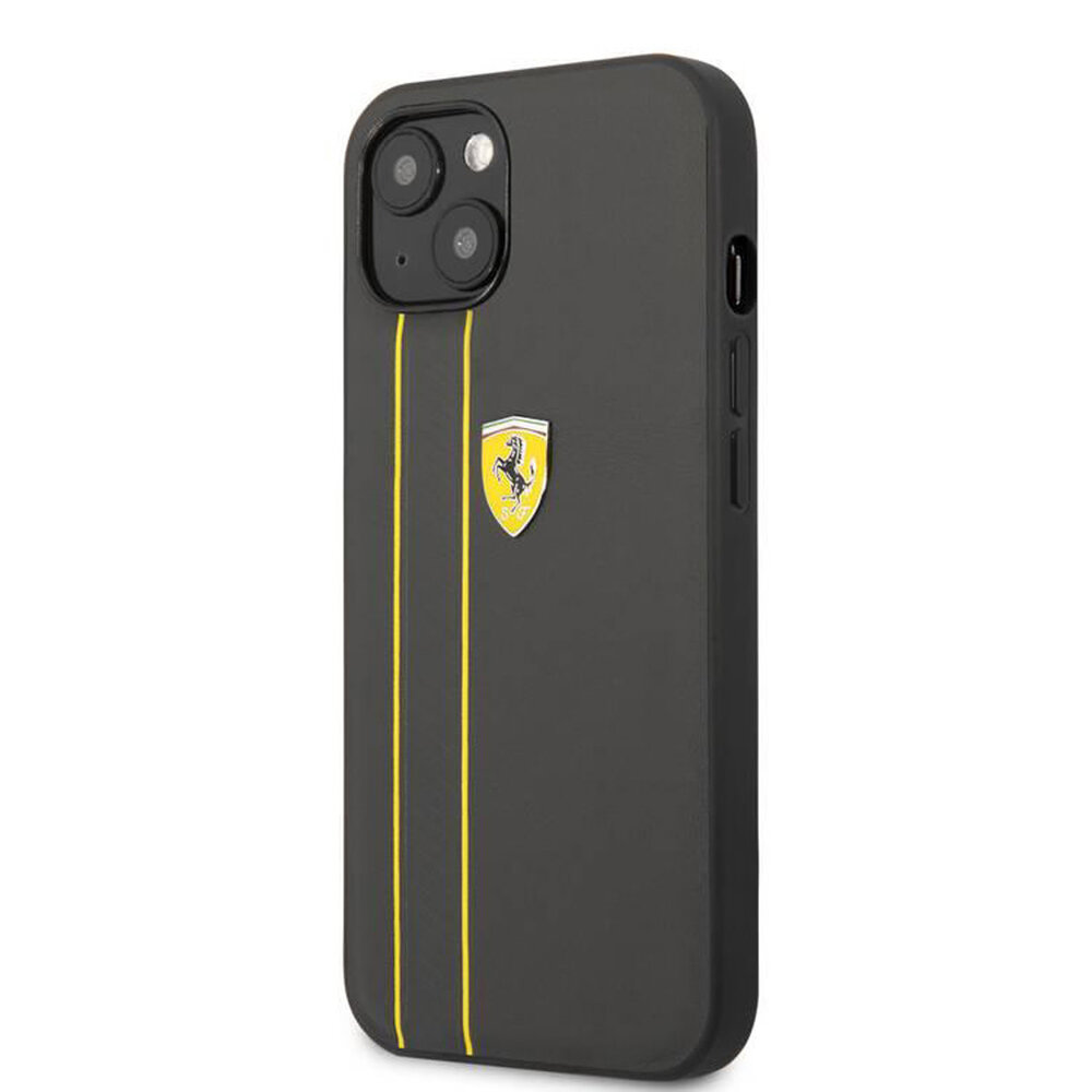 Ferrari Ferrari iPhone 13 Back cover coque - Genuine Leather Hard Case With Debossed Stripes - Noir Ferrari Ferrari iPhone 13 Back cover coque - Genuine Leather Hard Case With Debossed Stripes - Noir