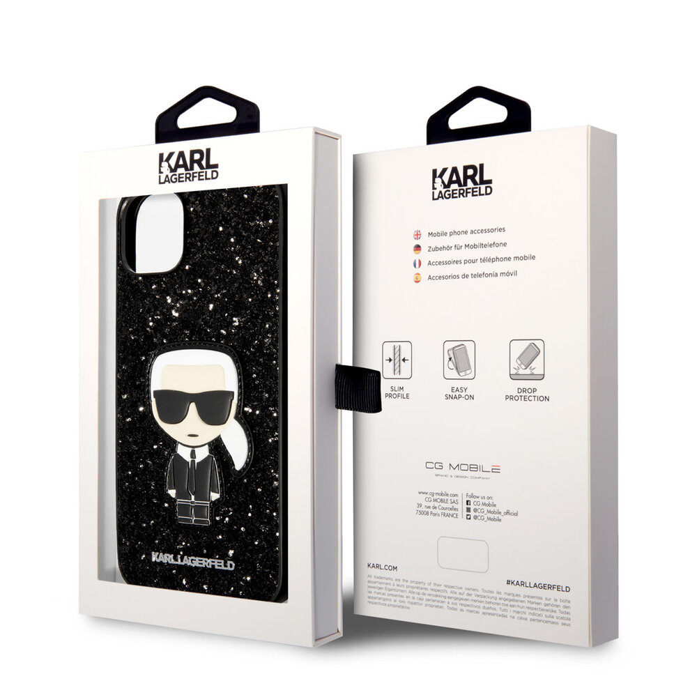 Karl Lagerfeld Karl Lagerfeld iPhone 14 Plus Back-Cover hul - Glitter Flakes Ikonik hard case - Schwarz Karl Lagerfeld Karl Lagerfeld iPhone 14 Plus Back-Cover hul - Glitter Flakes Ikonik hard case - Schwarz