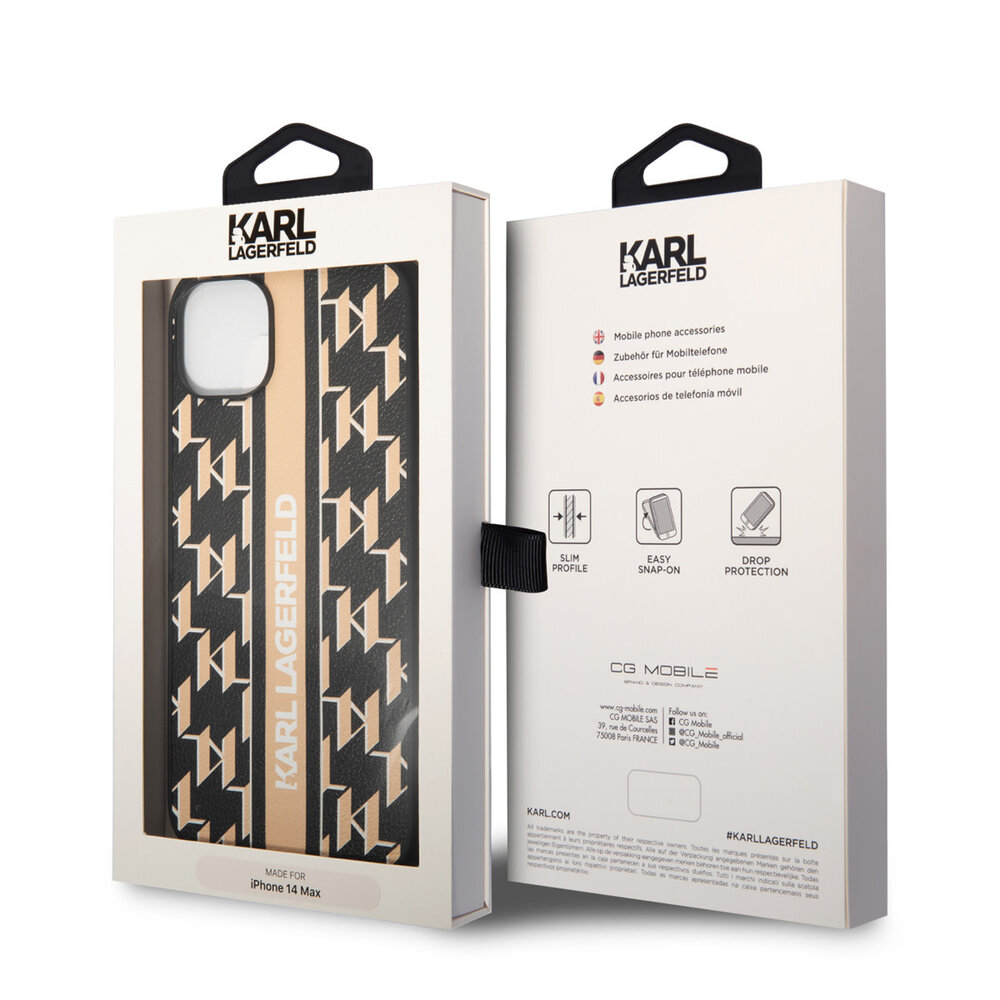 Karl Lagerfeld Karl Lagerfeld iPhone 14 Plus Backcover hoesje - Hard Case Brown Monogram Stripe - Bruin Karl Lagerfeld Karl Lagerfeld iPhone 14 Plus Backcover hoesje - Hard Case Brown Monogram Stripe - Bruin