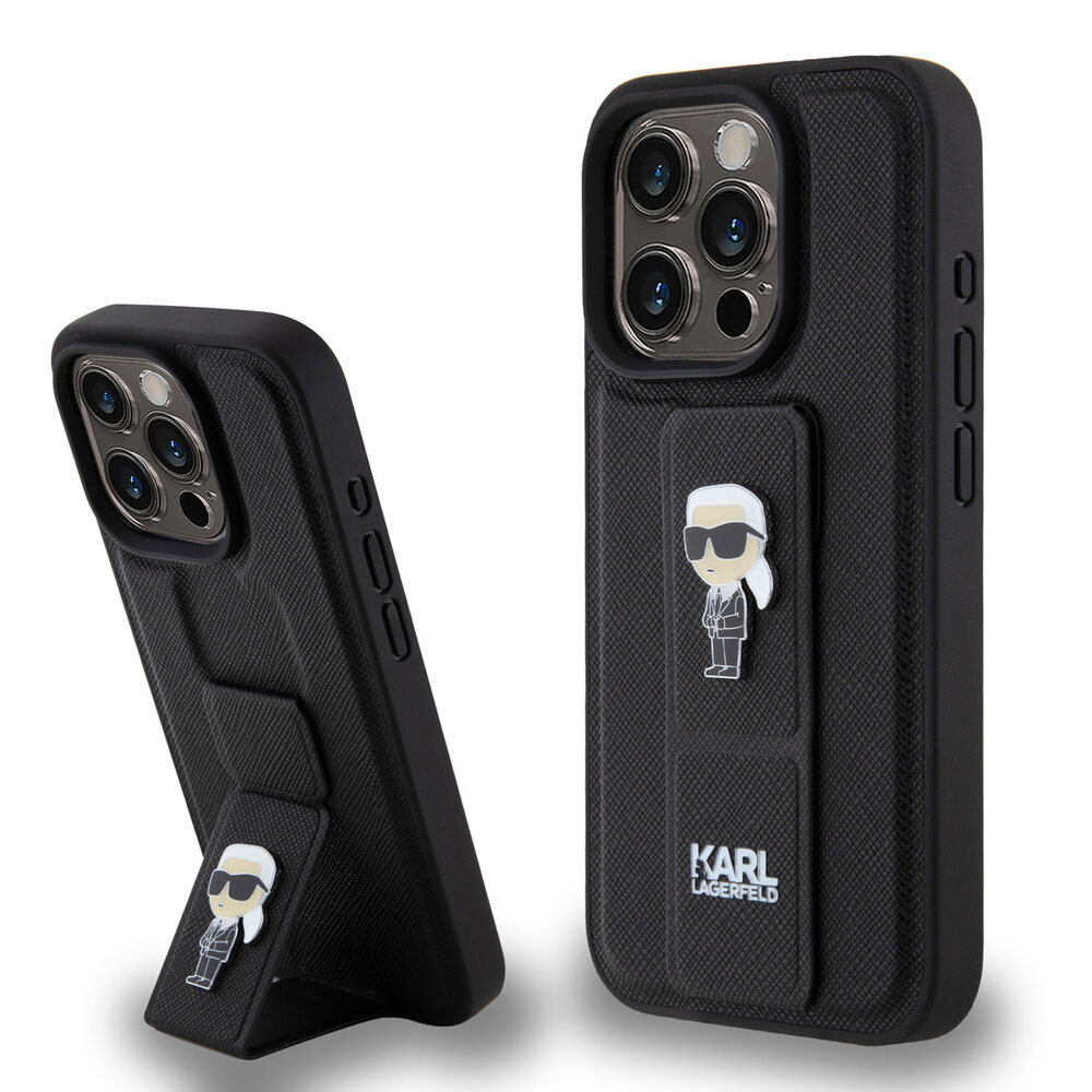 Karl Lagerfeld Karl Lagerfeld iPhone 15 Pro Back cover case - Saffiano Leather Grip Case with Karl Logo - Black