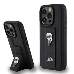 Karl Lagerfeld iPhone 15 Pro Back cover coque - Saffiano Leather Grip Case with Karl Logo - Noir