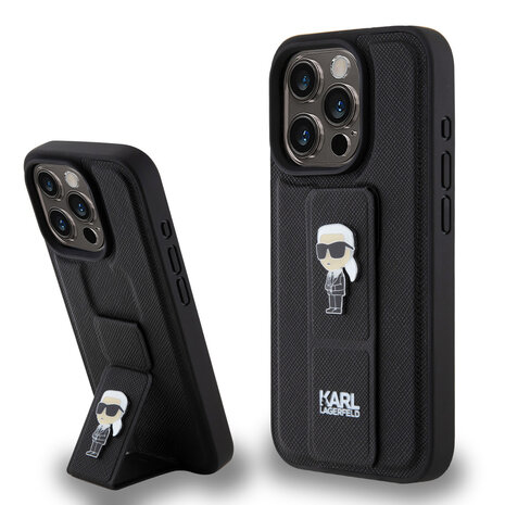 Karl Lagerfeld Karl Lagerfeld iPhone 15 Pro Backcover hoesje - Saffiano Leather Grip Case with Karl Logo - Zwart Karl Lagerfeld Karl Lagerfeld iPhone 15 Pro Backcover hoesje - Saffiano Leather Grip Case with Karl Logo - Zwart