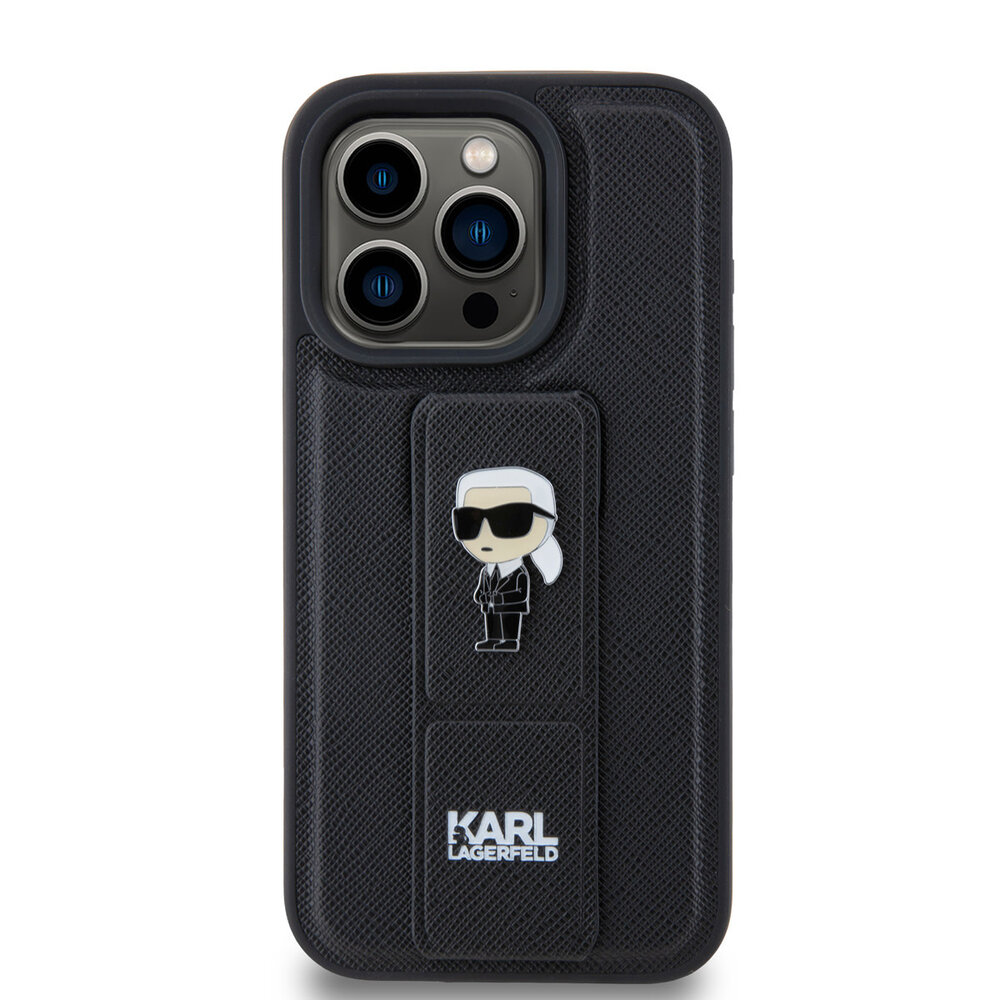 Karl Lagerfeld Karl Lagerfeld iPhone 15 Pro Back cover case - Saffiano Leather Grip Case with Karl Logo - Black