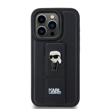 Karl Lagerfeld Karl Lagerfeld iPhone 15 Pro Back cover case - Saffiano Leather Grip Case with Karl Logo - Black