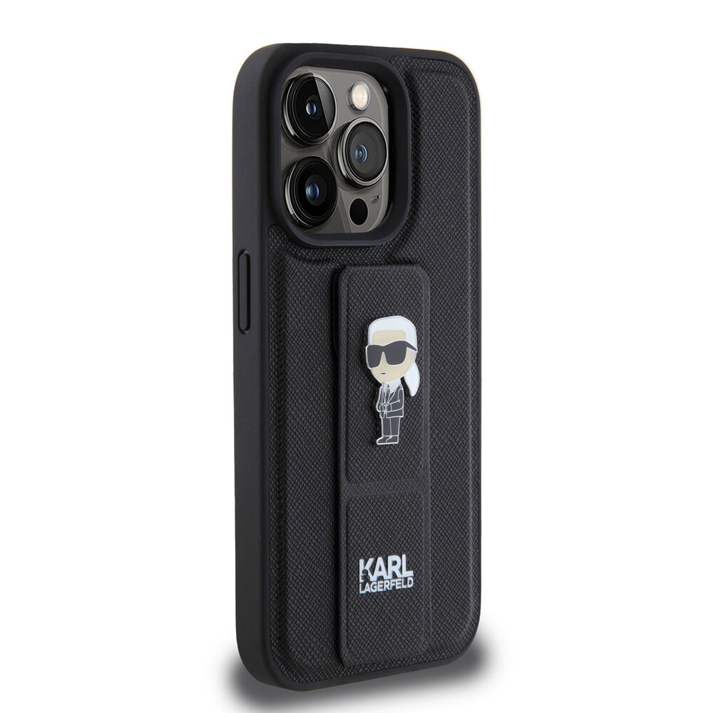 Karl Lagerfeld Karl Lagerfeld iPhone 15 Pro Back cover case - Saffiano Leather Grip Case with Karl Logo - Black