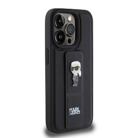 Karl Lagerfeld Karl Lagerfeld iPhone 15 Pro Back cover case - Saffiano Leather Grip Case with Karl Logo - Black
