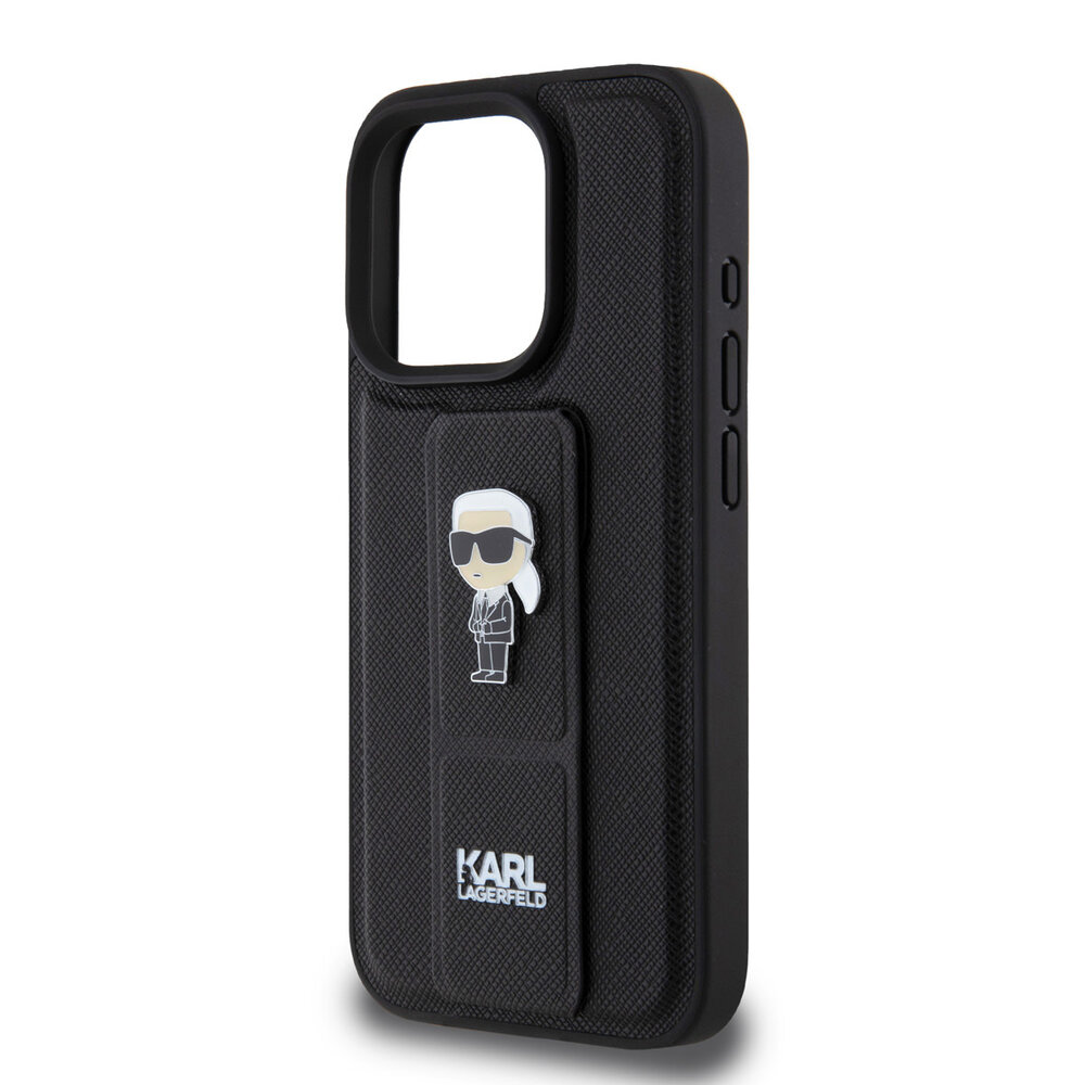 Karl Lagerfeld Karl Lagerfeld iPhone 15 Pro Back cover case - Saffiano Leather Grip Case with Karl Logo - Black