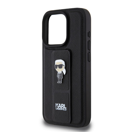 Karl Lagerfeld Karl Lagerfeld iPhone 15 Pro Back cover case - Saffiano Leather Grip Case with Karl Logo - Black