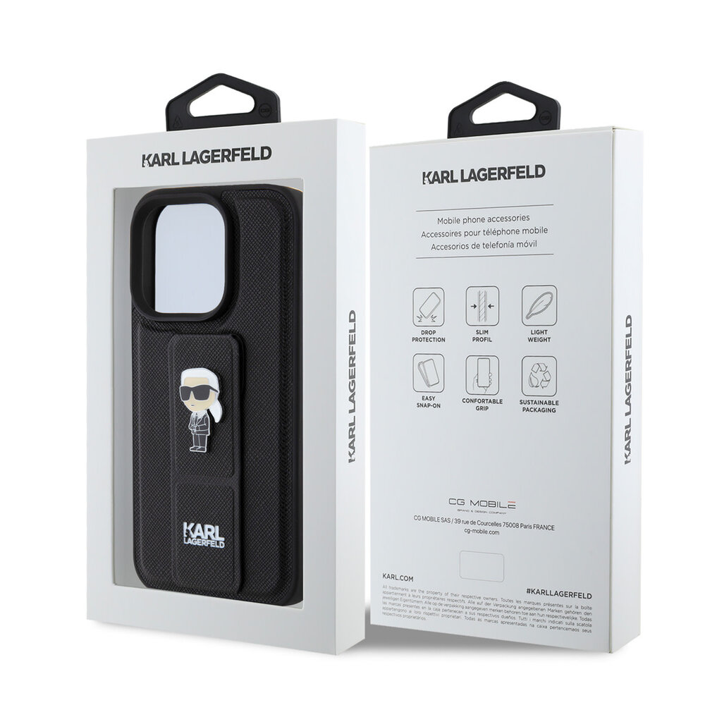 Karl Lagerfeld Karl Lagerfeld iPhone 15 Pro Backcover hoesje - Saffiano Leather Grip Case with Karl Logo - Zwart Karl Lagerfeld Karl Lagerfeld iPhone 15 Pro Backcover hoesje - Saffiano Leather Grip Case with Karl Logo - Zwart