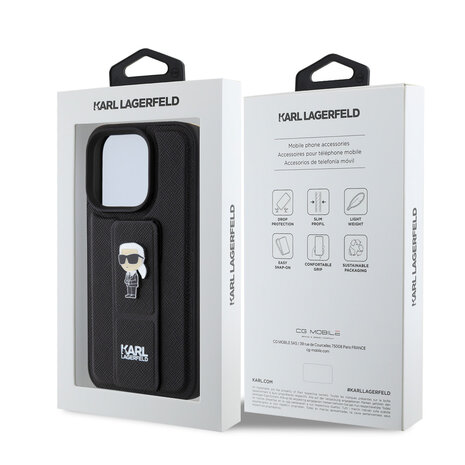 Karl Lagerfeld Karl Lagerfeld iPhone 15 Pro Backcover hoesje - Saffiano Leather Grip Case with Karl Logo - Zwart Karl Lagerfeld Karl Lagerfeld iPhone 15 Pro Backcover hoesje - Saffiano Leather Grip Case with Karl Logo - Zwart